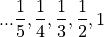 ... \frac{1}{5}, \frac{1}{4}, \frac{1}{3}, \frac{1}{2}, 1